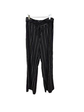 Aqua Striped Wide Leg High Rise Belted Trouser Pants Size Large